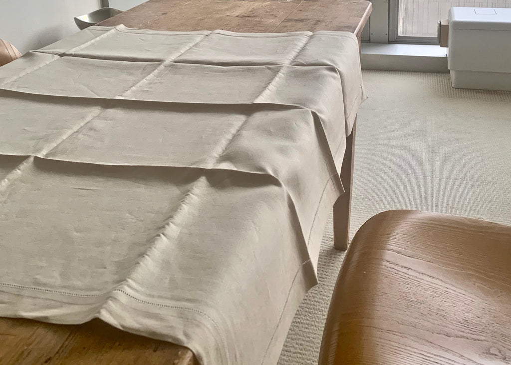 Vintage Taupe Linen Tablecloth
