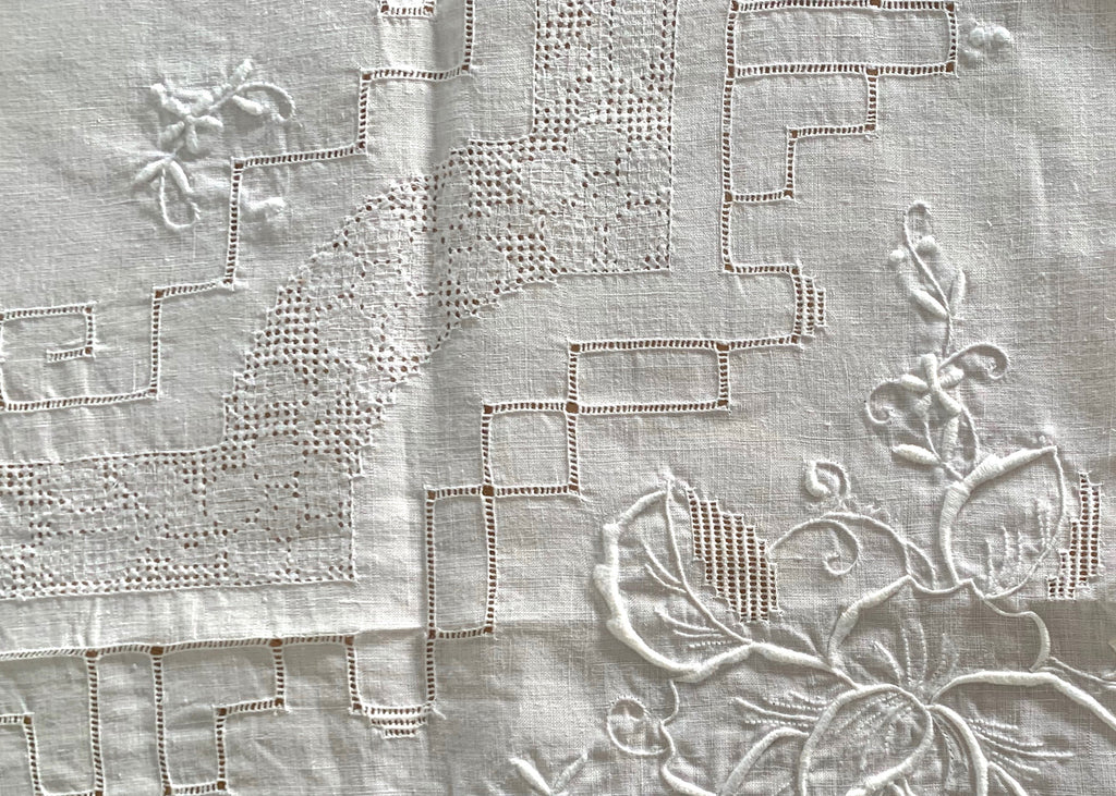 Vintage Cutwork Linen Tablecloth