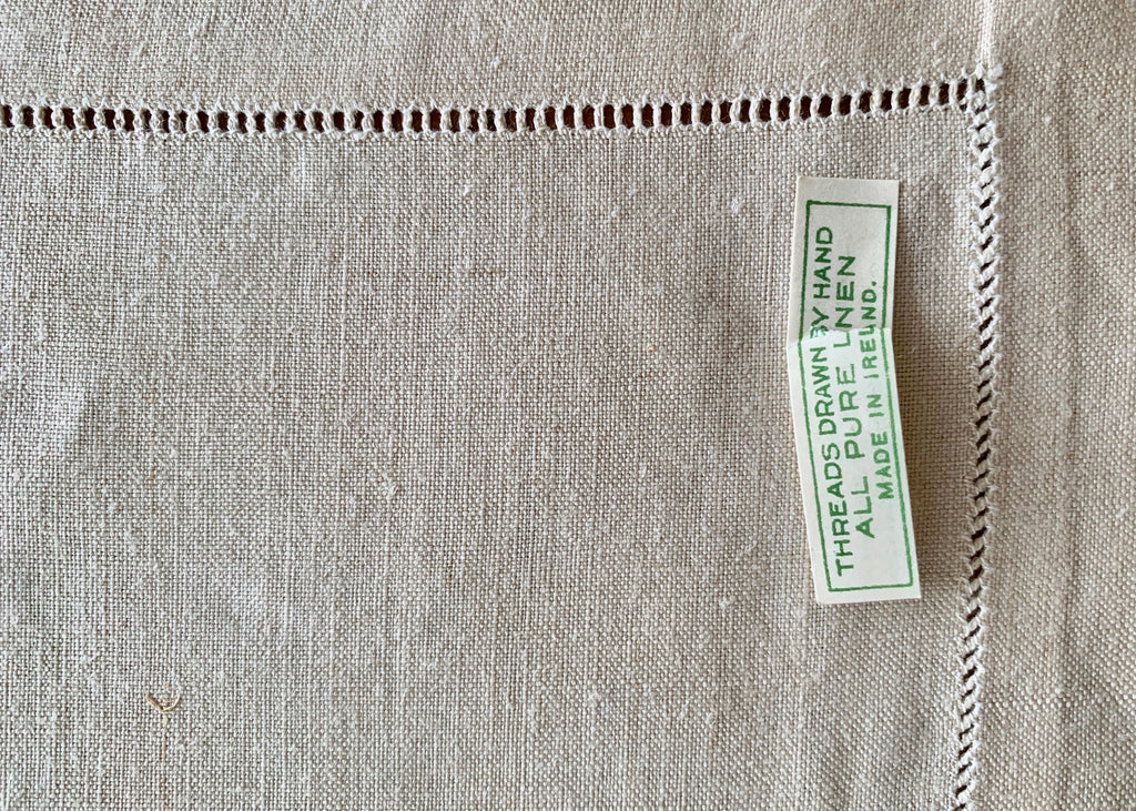 Vintage Taupe Linen Tablecloth