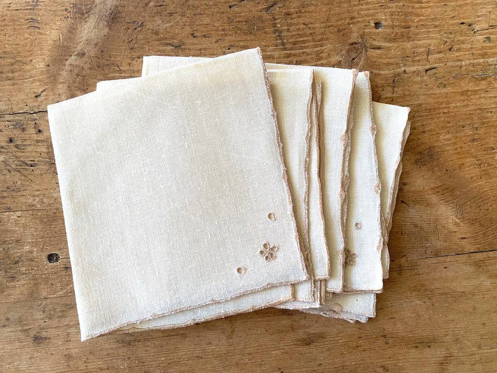 Vintage Linen Cocktail Napkins Taupe - Set of 5