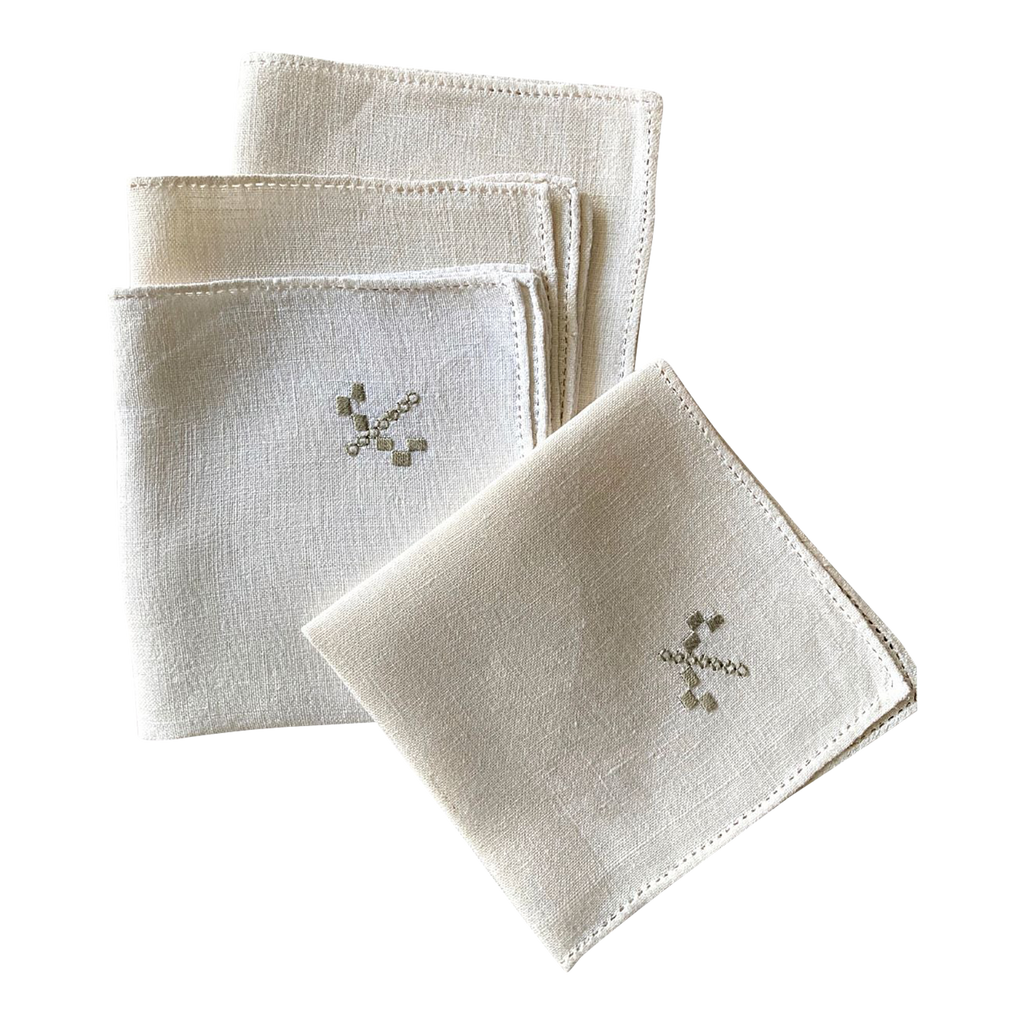 Vintage Linen Cocktail Napkins - Set of 4 - Modernplum